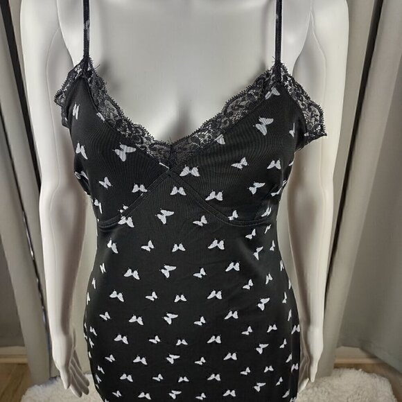 Wild Fable Womens Black Gray Butterfly Pattern Lace Lined Midi Slip Dress Size S - Picture 2 of 10